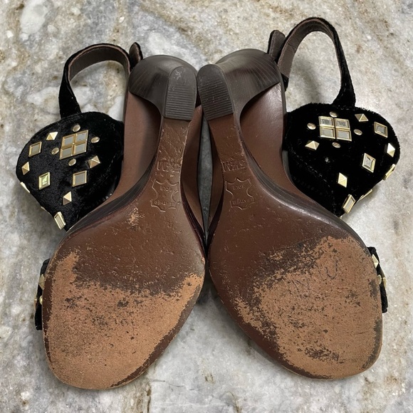 Tory Burch Kingsbridge Black Velvet Studded Wedge Sandals - Picture 12 of 14